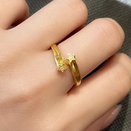 Dainty CZ Stars Stacking Statement Ring for Women Gold Plated Fashion Crystal Celestial Adjustable Expandable Christmas Open Wrap Finger Rings Comfort Fit Holiday Party Jewelry