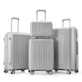 ZJMTOCYU 4 Piece Lightweight Expandable Hard Shell Luggage Set with Spinner Wheels for Travel, Silver