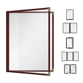 Goodsmart Cafe Style Menu Cover, Double Stitched Edge, Crystal Clear Vinyl, 25 Pack (Burgundy, 2 Pages / 4 Views - 8.5" x 11")
