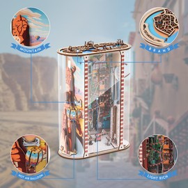 Wooden Book Nook Miniature House Kit DIY Booknook Kits for Adults & Teen, 3D Wooden Puzzle Bookshelf Dollhouse with Turkey Landscape, Istanbul Book Nook (Light Brown)