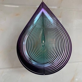 Wind Spinner Garden Indoor Outdoor Decor 3D Stainless Steel Metal Hanging Decorations, 3D Water Droplets Pattern Metal Wind Sculptures & Spinners Whirligig Gifts with 12inch(Green&Purple)