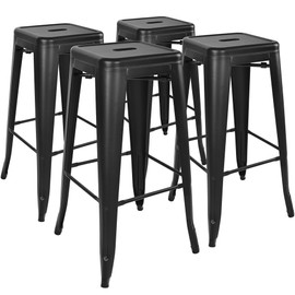Elevon 30 Inches Metal Bar Stools, High Backless Stools, Indoor Outdoor Stackable Kitchen Stools, Set of 4, Black