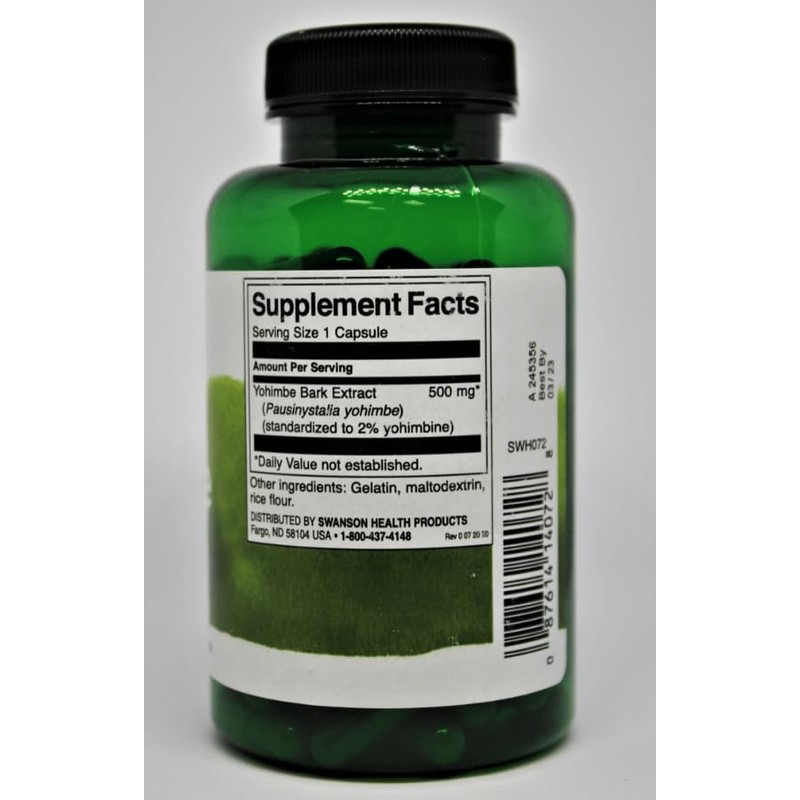Swanson Yohimbe (Standardized) 500 Milligrams 120 Capsules