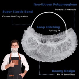 Jamntower 200 Pcs Disposable Beard Net Covers with Elastic Bands 18" White Protective Beard Covers for Men Nonwoven Breathable Guards for Food Service Cooking Cleaning
