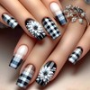 Houndstooth French Tip Press on Nails Long Length Flower False