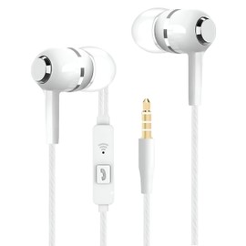 Generic Wired Earphones with Microphone Headset Stereo Sound Quality Noise Canceling Headphones for Running/Cooking/Gym/Sports (S12 White)