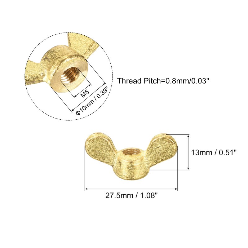 sourcing map Pack of 8 Brass Wing Nuts M5 Wing