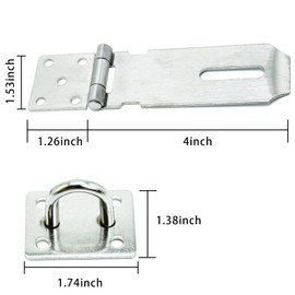 Door Padlock Hasp, 4 Inch Stainless Steel Padlock Hasp and Staple Shed Lock Hasp Shed Door Latch Heavy Duty Gate Lock Latch Security Hasp and Staple for Door Window Cabinet Pet Cage Crate,Silver