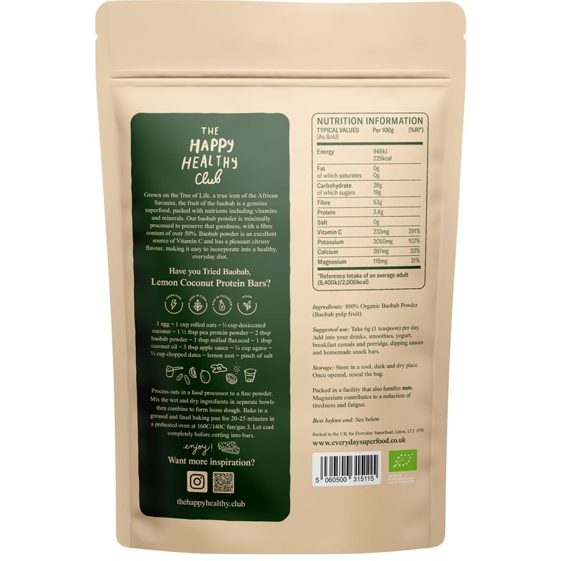 Everyday Superfood Organic Baobab Powder 50g, High Vitamin C, Perfect