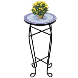 YLIEHS Enhance Your Outdoor Space with Mosaic Side Table, Durable Iron Frame & Easy-Clean Ceramic Top, Elegant Blue Design