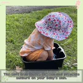 PEECABE Baby Sun Hat Summer Sun Protection Toddler Bucket Hat Wide Brim Adjustable Chin-Strap Beach Cap (CA/US, Age, 0 Months, 6 Months, Red Flower)