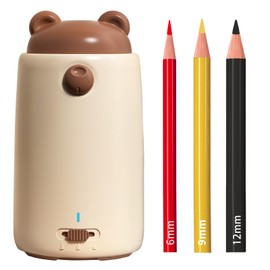 Zmol Fully Automatic Pencil Sharpener, Brown Bear Pencil Sharpener for 6-12mm Colored Pencils, Auto in & Out, Rechargeable Hands-Free Pencil Sharpener for Home, Office,Classroom, Battery Operated