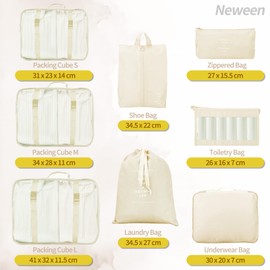 Neween 8 Set Packing Cubes, Travel Storage Bags Multifunctional Clothing Sorting Packages, Travel Packing Pouches, Luggage Organizer Pouch, Shoe Bags (Beige)