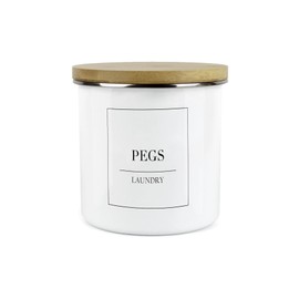 Minimalist Range Pegs Storage Canister - White Metal Enamel Kitchen and Bathroom Storage Container