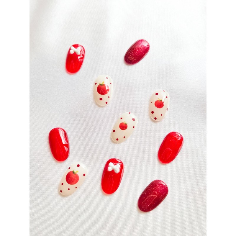 Apple dot nail red gel handmade nail - Square /