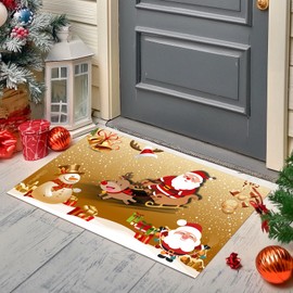 Christmas Anti-Mould Mats Non-Slip Christmas Decorations 40 x 60 cm Santa Claus Elk Bath Mat Washable Shower Mat Absorbent (Brown)
