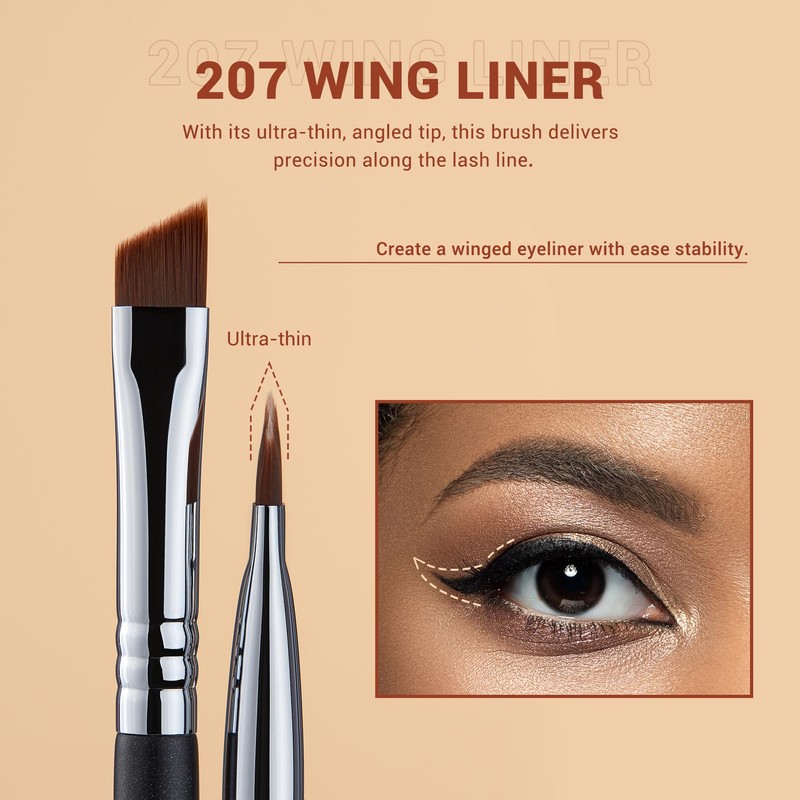 Jessup Angled Eyeliner Brush Set, 3-Piece Pro Precision Eyeliner Brush,