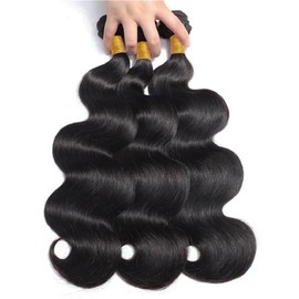 Seekomi Brazilian Human Hair 3 Bundles Body Wave 18 20 22 lnch 12A 100% Unprocessed Double Weft Quick Weave for Women, Black Color, Total 300g