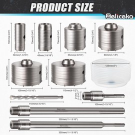Zeliceka Concrete Hole Saw Kit with Hole Saw Dust Bowl, Kit Size 30 40 65 80 100 115 MM with Upgraded SDS Plus & Max Shank, Concrete Hole Saw Set for Concrete Brick Stone Cement Wall