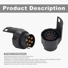 OPP ULITE 7 Pin to 13 Pin Trailer Plug Adapter 12V Waterproof Truck Electric Towbar Towing Socket Converter European Standard Plug for Trailer Caravan Truck (TS05A-M-7 to 13) Gold