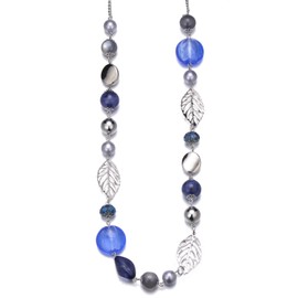 BULINLIN Long Beaded Silver Necklace for Her Crystal Bead Sweater Chain Fashion Jewelry Necklace Birthday Gifts for Women Mum(24-Blue)