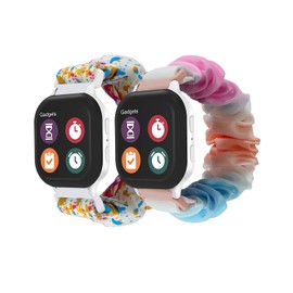 NewJourney Scrunchie Band Compatible with AT&T amiGO Jr Watch, Gizmo/Gabb Watch 3 2 1, Cute Printed Stretchy Solo Loop Band Replacement (Rainbow+Oil Color)