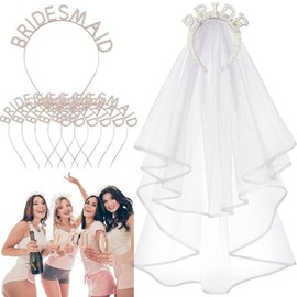 TQUXNGA Braut-Haarband mit glänzenden Perlen, langer Schleier, Dekor, Haarband für Braut, auffälliges Haarband für Hochzeit, Party