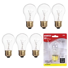 Satco S3720 A15 Incandescent Appliance Bulb, 40W, 130V/120V, E26 Medium Base, Clear Finish, Dimmable, 2500H Lifespan, 2700K Warm White, 300/225 Lumens Refrigerators, Sewing Machines, Fans (6 Pack)