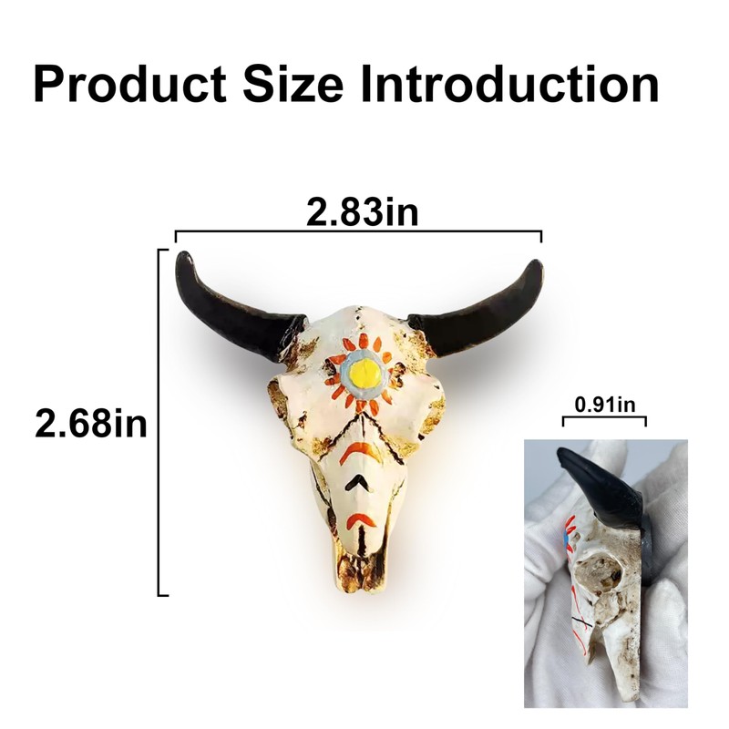 2Pcs Hand-Painted Bull Skull Fridge Magnet – Indian Style, Cowboy