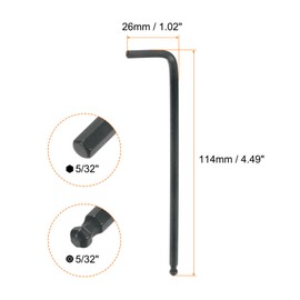 sourcing map Ball End Hex Key Wrench 5/32" L-Shape Long Arm Hexagon SAE Wrenches Chrome Vanadium Steel Repairing Tool for Home Repair Black