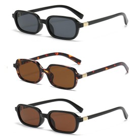 LJCZKA Retro Rectangle Sunglasses for Women Men Trendy Small Square Sunglasses 90s Vintage Narrow Frame Fashion Rectangular Sunnies UV400 Protection (Black Grey+Black Brown+Leopard Brown)