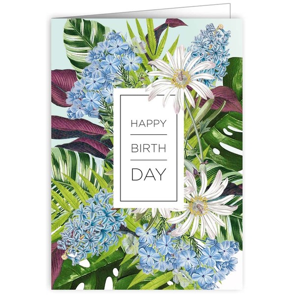 Quire Botanic Bliss Card Happy Birthday Blue Flowers