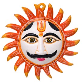 Tarini Gallery Traditional Handcrafted Colorful Metal Wall Sculpture Door Wall Hanging Décor for Home Office Hotel Temple Function Party Decoration and Gifting (White Sun Face)