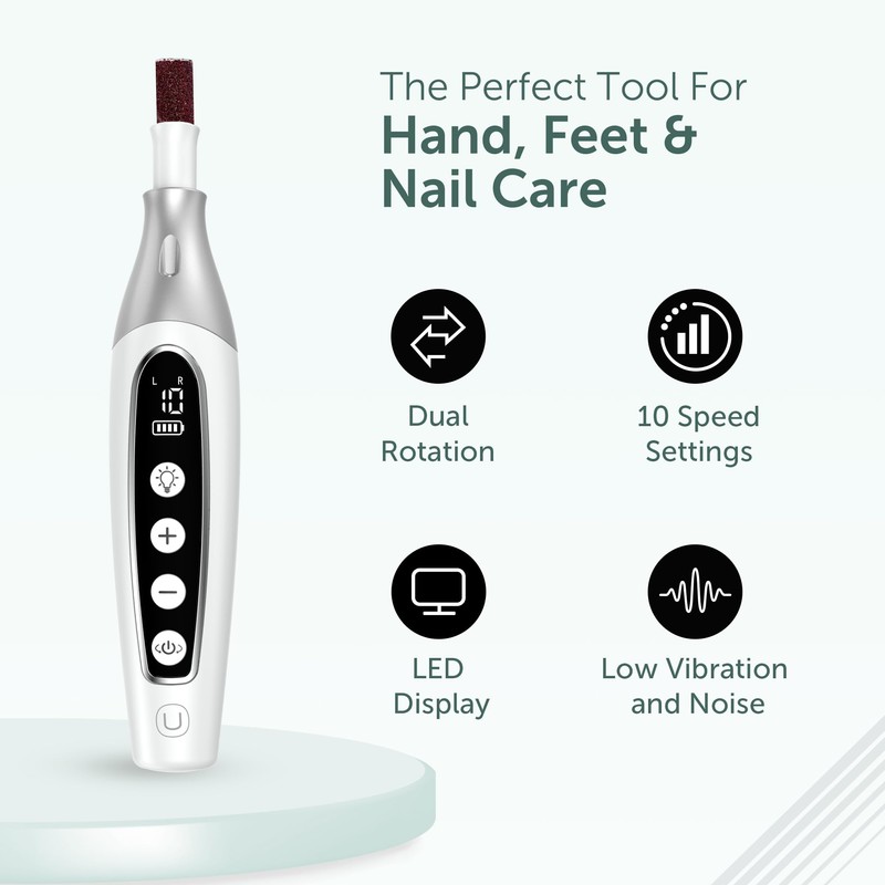 PediLux Pro Professional Manicure Pedicure Kit, Cordless Electric Nail File