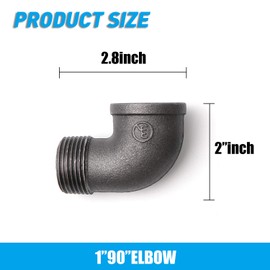 1" 90 Degree Pipe Fitting Elbow, Home TZH 1" NPT Male X NPT Female Elbow, Threaded Cast Black Malleable Iron for Steampunk Vintage Shelf Bracket DIY Plumbing Pipe Decor Furniture (10, 1")