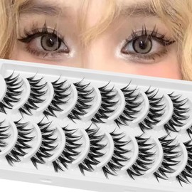 10 Pairs Cat Eye Lashes Clear Band Fluffy Natural False Eyelashes 3D Soft Volume Lashes Look Like Eyelash Extensions Reusable Fake Min Crush (C01)