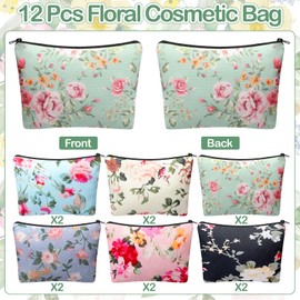 Sanwuta 12 Pack Aesthetic Floral Makeup Bags for Women Cute Flowers Cosmetic Bag Large Capacity Purse Travel Pouch Toiletry Zipper Make up Brushes Organizer Storage Gifts for Flowers Lover