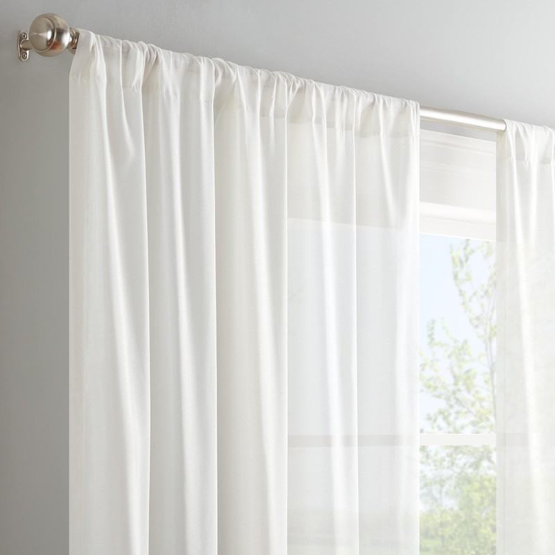 Eclipse Chelsea Modern Sheer Window Curtains, White, 52 x 108
