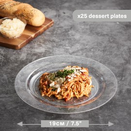 MATANA 25 Premium Clear Hard Plastic Dessert Plates with Silver Glitter, 19cm / 7 Inch - Elegant & Reusable Small Side Plates, Starter Plates for Weddings, Birthdays, Picnic, BBQ, Parties