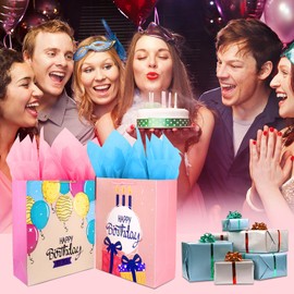 Gift Bag Birthday Gift Bags Set,2Pack Large Gift Bag for Girls Women Female Her,Pink Gift Bags with Tissue Paper,Paper Gift Bags with Handles,Big Gift Bags Birthday Gift Wrap Bag,Happy Birthday Gift Bags Party Gift Bags for Present Bags Birthday Bags