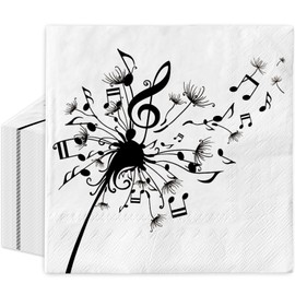 Whaline 80Pcs Dandelion Paper Napkin Black Musical Notes Luncheon Napkin Dessert Dinner Hand Napkin for Wedding Birthday Party Supplies Table Decor