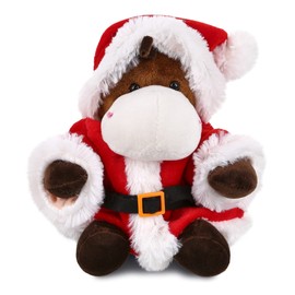 DolliBu Santa Horse Stuffed Animal Plush Toy - Super Soft Wild Animal Dress Up with Red Santa Claus Outfit, Cute Wildlife Gift, Perfect Holiday 6 Inches