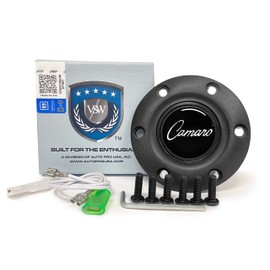 VSW S6 Black Horn Button Compatible with 6 Bolt Steering Wheel, Camaro Emblem, STE1027BLK