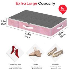 Onlyeasy Large Under Bed Shoe Organizer Container Box, Set of 2, Fit 16 to 32 Pairs of shoes, Underbed Shoes Closet Storage Solution, L37.7x W23.6x H5.9 inch, Cotton-like Pink, MXPUBS16P2