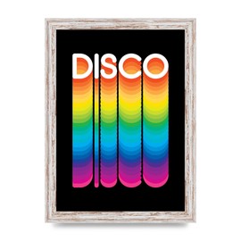 Lithobee - Disco - Printed Wall Art Design in Sizes A2, A3 & A4 Framed in a Stylish Quality Coloured Frame or Unframed (A4 White Distressed Frame)