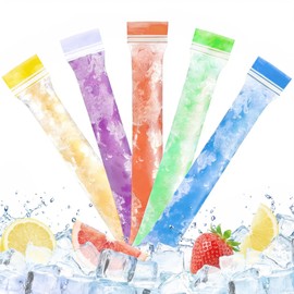 100PCS RAINFLOW Disposable Popsicles Molds Bags - Freezer Ice Pop Bags Sealable For Homemade Fruit Juice Yogurt Fruit Smoothies Healthy Snacks 11x1.9",4.9fl oz