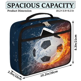Soccer Insulated Lunch Bag Flame Soccer Kids Lunch Box for Boys Girls Adult, Reusable Back to School Lunch Bag, Leakproof Meal Prep Tote Kit Cooler Bag Lunch Tote Bag for Work Beach Outdoor