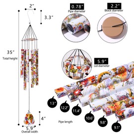 Wind Chimes Memorial Bereavement Gift for Loss of Loved,with Painting on Aluminum Alloy Tube Surfce,35" Heigth，Large Deep Tone, Outdoor Decor for Garden, Patio, Backyard Or Porch (B-White&Brown)