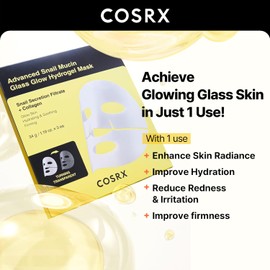 COSRX Advanced Snail Mucin Glass Glow Hydrogel Mask, Collagen Face Mask for Deep Moisture and Radiant Complexion, Suitable for All Skin Types, Korean Skincare, Pack of 3