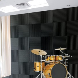 52 Pack 12 "X 12 "X1" Acoustic Panels Studio Soundproofing Foam Wedge Tiles, (52BLACK)